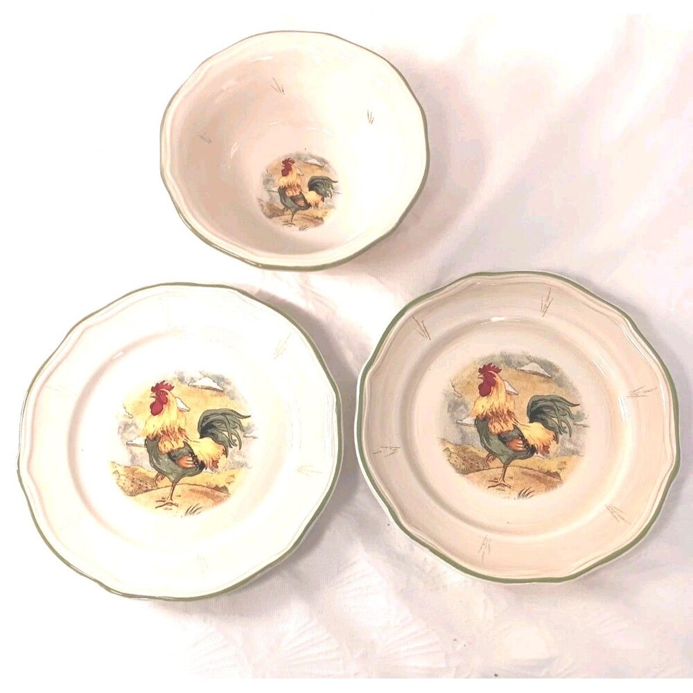 Gibson Everyday Royal Rooster 9" Plates & Bowl Set - Hand Painted (3 PC)